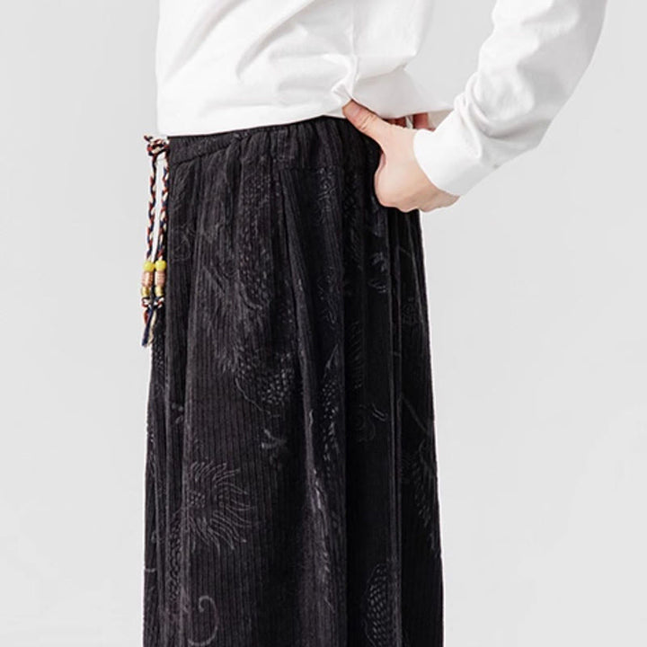 Buddha Stones冬 龍 鳳凰柄 コットンコーデュロイ メンズ ハーレムパンツ ポケット付き - image 38