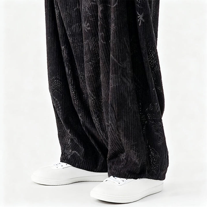 Buddha Stones冬 龍 鳳凰柄 コットンコーデュロイ メンズ ハーレムパンツ ポケット付き - image 41