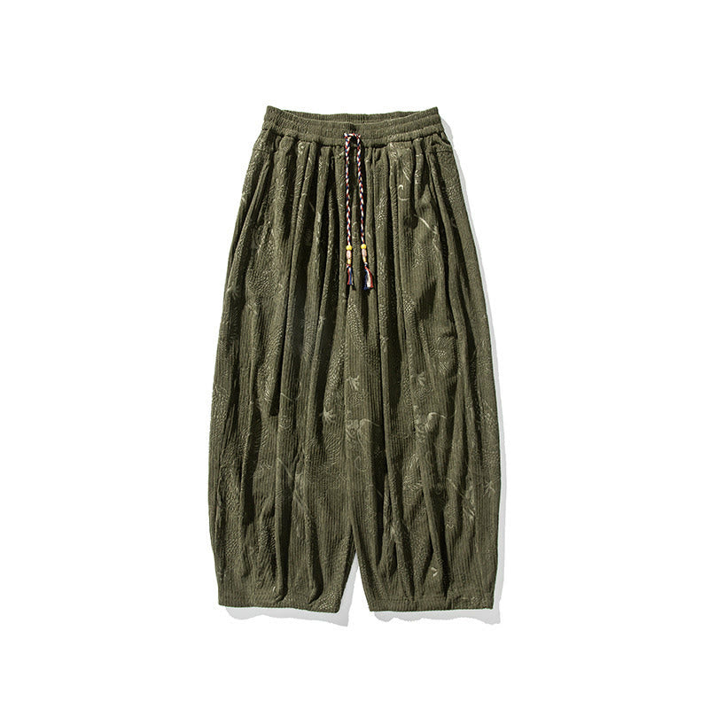 Buddha Stones冬 龍 鳳凰柄 コットンコーデュロイ メンズ ハーレムパンツ ポケット付き - image 8