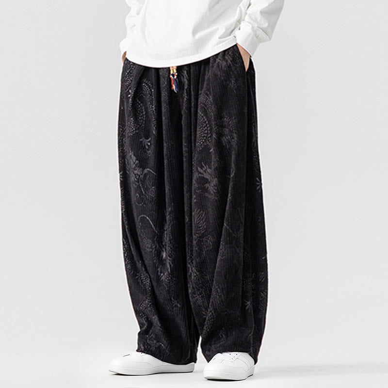 Buddha Stones冬 龍 鳳凰柄 コットンコーデュロイ メンズ ハーレムパンツ ポケット付き - image 32
