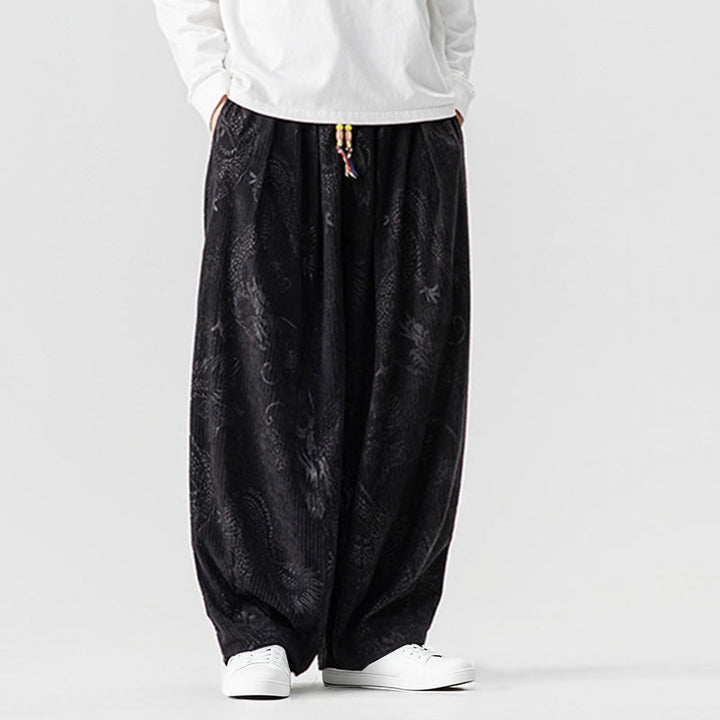 Buddha Stones冬 龍 鳳凰柄 コットンコーデュロイ メンズ ハーレムパンツ ポケット付き - image 34