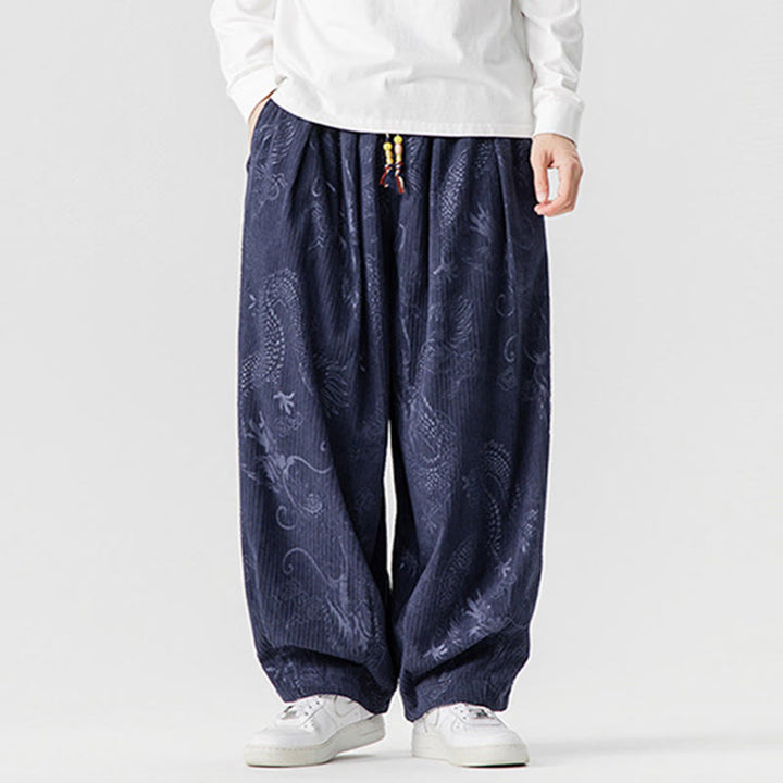 Buddha Stones冬 龍 鳳凰柄 コットンコーデュロイ メンズ ハーレムパンツ ポケット付き - image 17