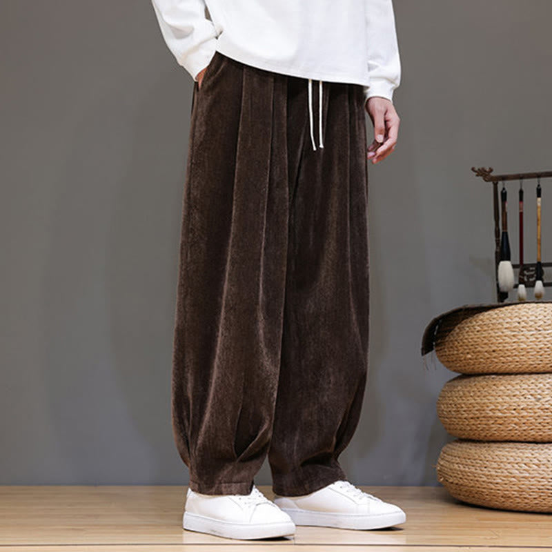 Buddha Stones冬用 純色 コットン メンズ ハーレム 厚手 裏起毛 ポケット付きパンツ - サドルブラウン - US/UK/AU46、 EU56 (5XL) - image 16
