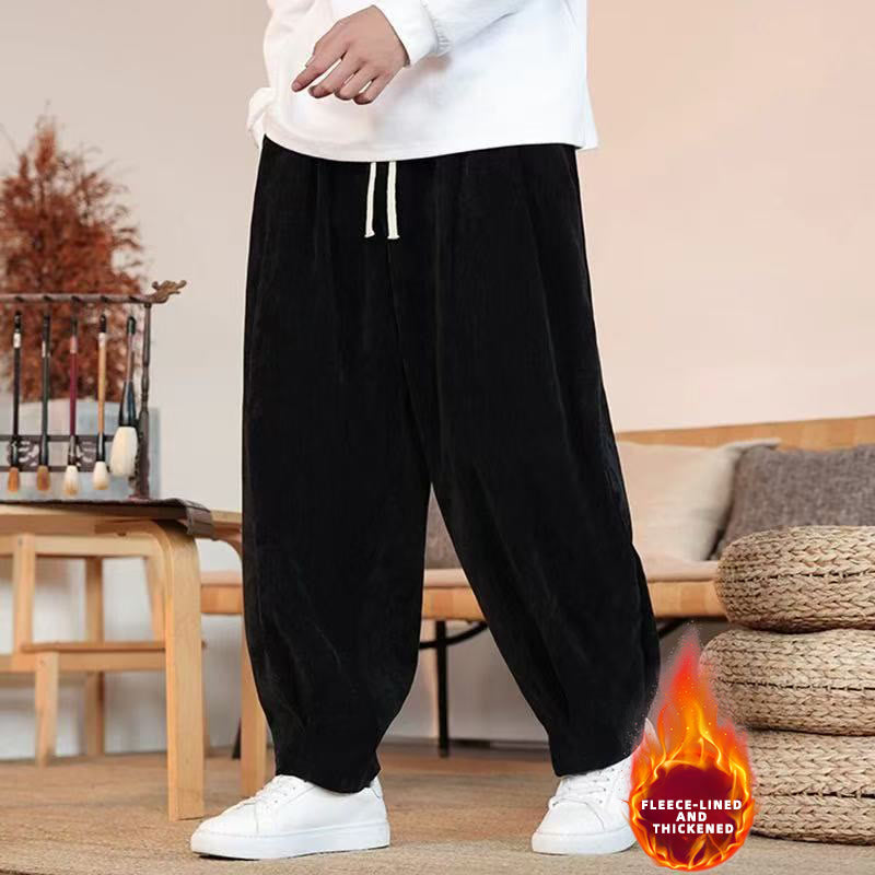 Buddha Stones冬用 純色 コットン メンズ ハーレム 厚手 裏起毛 ポケット付きパンツ - ブラック（裏起毛） - US/UK/AU46、 EU56 (5XL) - image 27