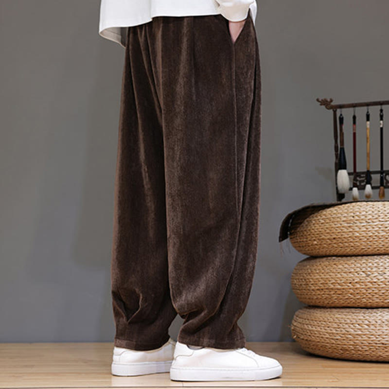 Buddha Stones冬用 純色 コットン メンズ ハーレム 厚手 裏起毛 ポケット付きパンツ - image 20