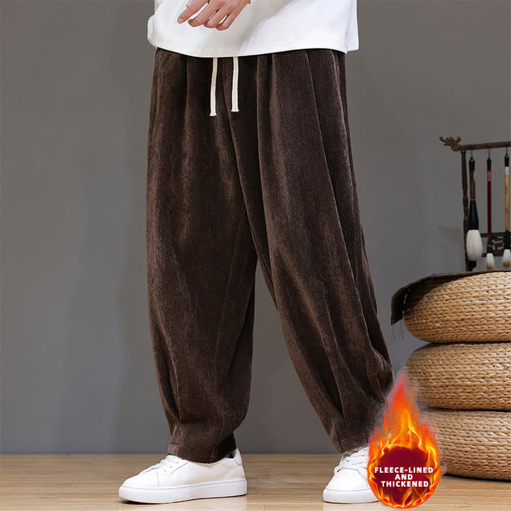Buddha Stones冬用 純色 コットン メンズ ハーレム 厚手 裏起毛 ポケット付きパンツ - image 30