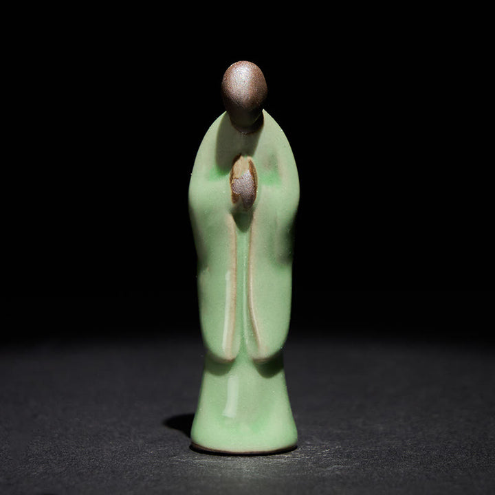 Buddha Stones瞑想 僧侶 陶器像 静寂 室内装飾 - グリーンボウイング 2*2*7.5cm - image 25