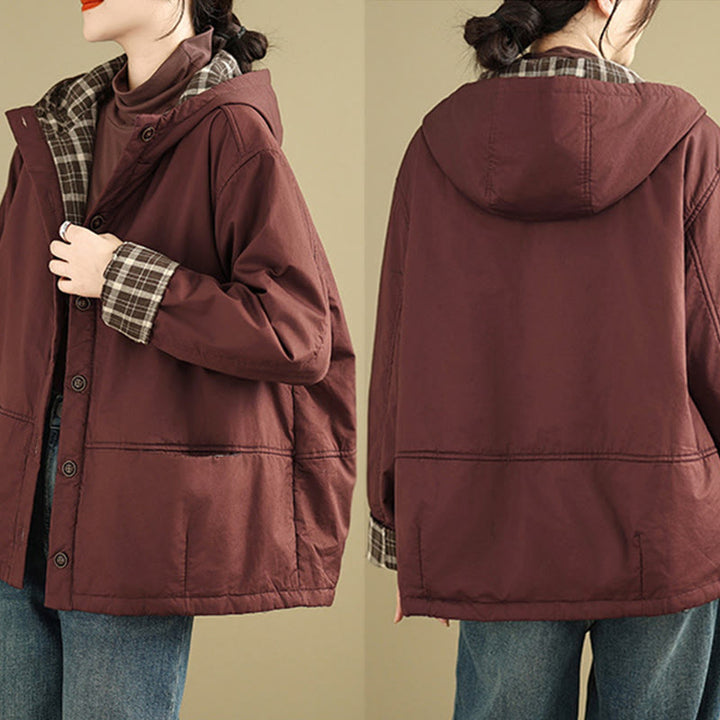 Buddha Stonesのチェック柄パーカー柄 レディース 長袖 コットン 厚手 ジャケット ポケット付き - image 8