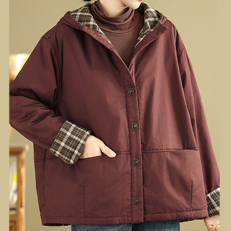 Buddha Stonesのチェック柄パーカー柄 レディース 長袖 コットン 厚手 ジャケット ポケット付き - image 7