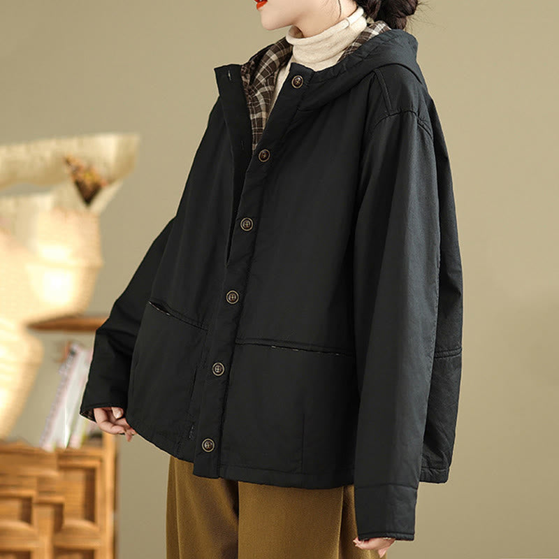 Buddha Stonesのチェック柄パーカー柄 レディース 長袖 コットン 厚手 ジャケット ポケット付き - image 15