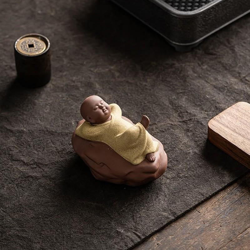見上げるBuddha Stones休息中の僧侶 陶器像 慈悲の心 室内装飾 - image 11