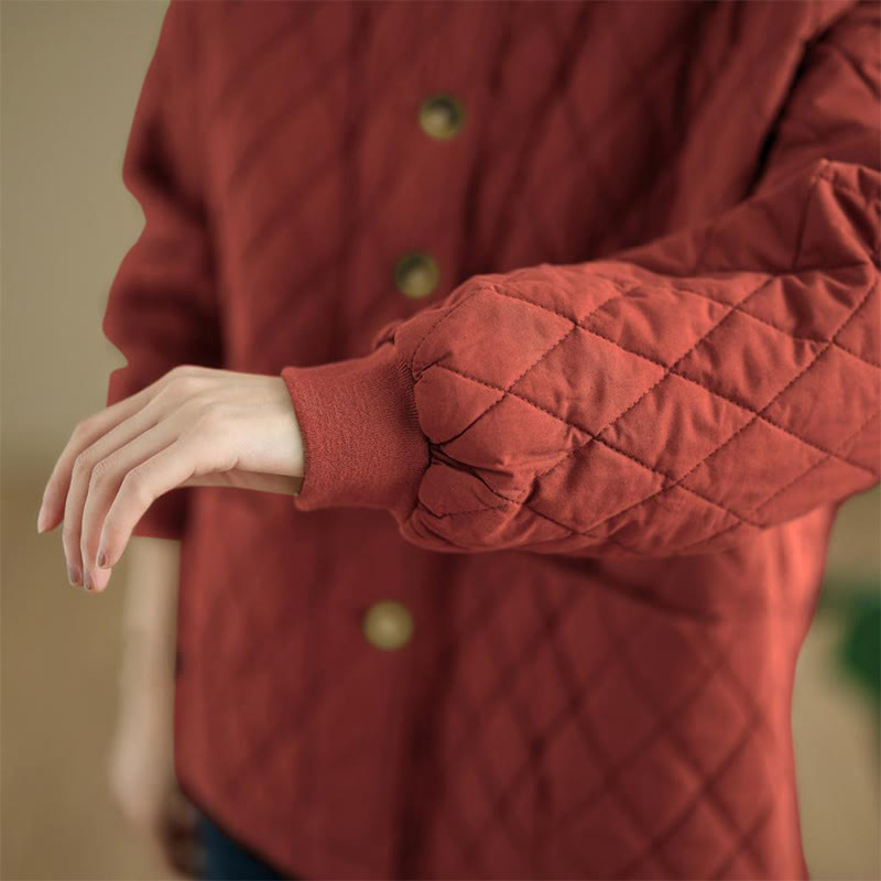 Buddha Stonesダイヤモンドグリッドパターンレディース長袖コットン厚手ジャケットポケット付き - image 16