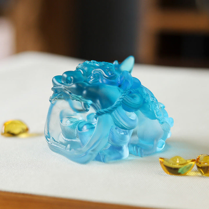 Buddha Stonesハンドメイド 琉璃水晶 ゴールド 飲み込む貔貅 アートピース ホームデコレーション - 青PiXiu7.8×6.5×5.5 cm - image 8