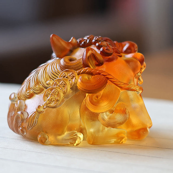 Buddha Stonesハンドメイド 琉璃水晶 ゴールド 飲み込む貔貅 アートピース ホームデコレーション - image 1