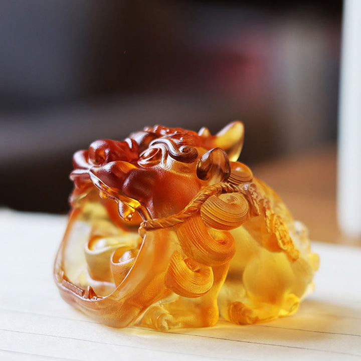 Buddha Stonesハンドメイド 琉璃水晶 ゴールド 飲み込む貔貅 アートピース ホームデコレーション - image 3