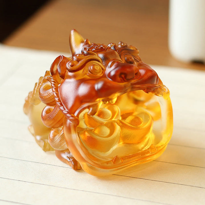 Buddha Stonesハンドメイド 琉璃水晶 ゴールド 飲み込む貔貅 アートピース ホームデコレーション - image 2