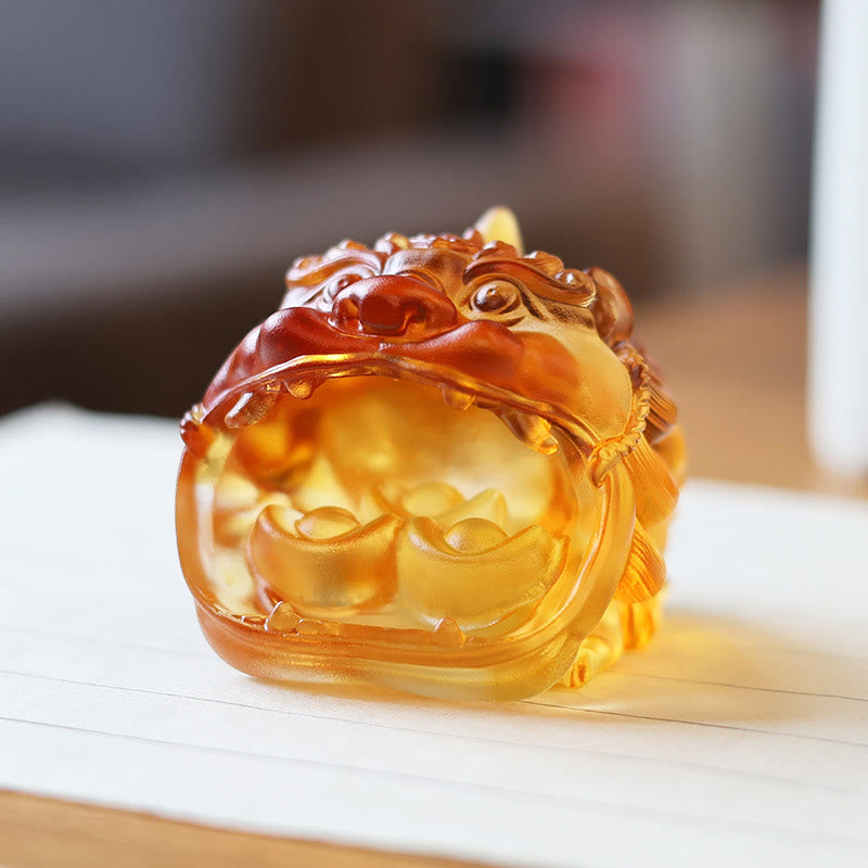 Buddha Stonesハンドメイド 琉璃水晶 ゴールド 飲み込む貔貅 アートピース ホームデコレーション - image 5