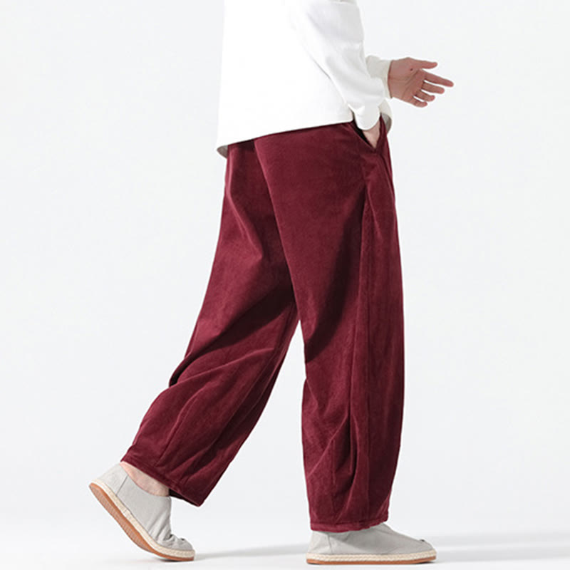 Buddha Stones春 純色 ドローストリングデザイン コーデュロイ コットン メンズ ハーレムパンツ ポケット付き - image 21