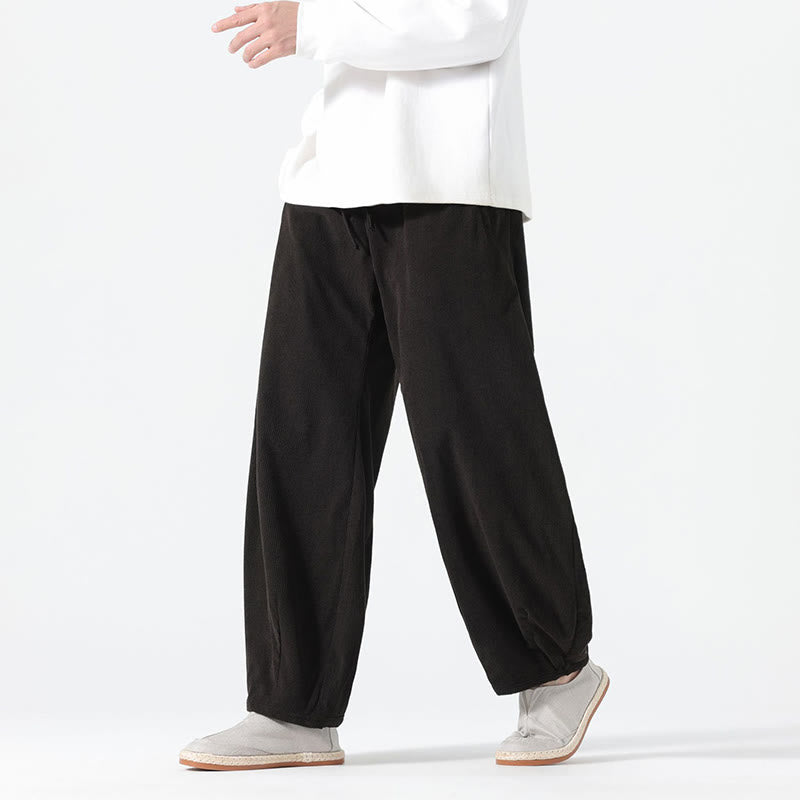 Buddha Stones春 純色 ドローストリングデザイン コーデュロイ コットン メンズ ハーレムパンツ ポケット付き - 黒 - US/UK/AU46、 EU56 (5XL) - image 9