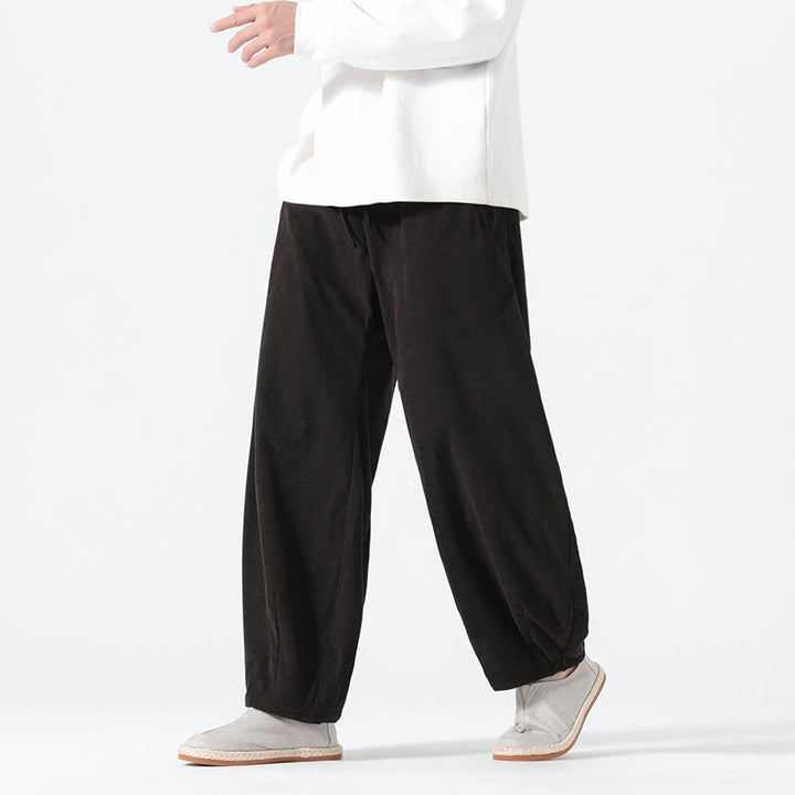 Buddha Stones春 純色 ドローストリングデザイン コーデュロイ コットン メンズ ハーレムパンツ ポケット付き - 黒 - US/UK/AU46、 EU56 (5XL) - image 9