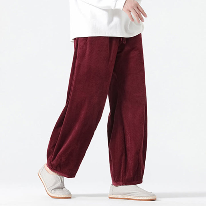 Buddha Stones春 純色 ドローストリングデザイン コーデュロイ コットン メンズ ハーレムパンツ ポケット付き - image 22