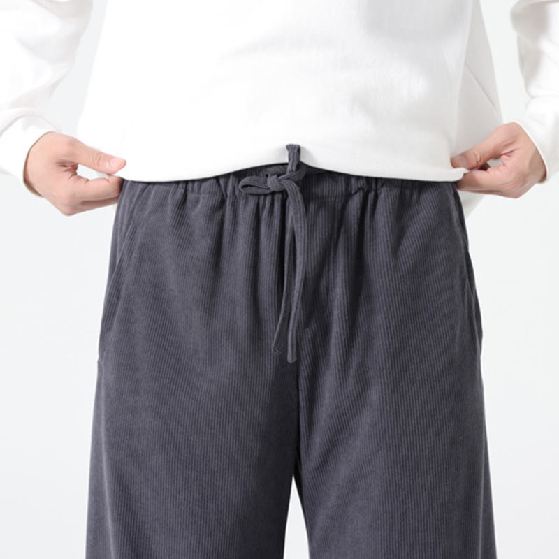 Buddha Stones春 純色 ドローストリングデザイン コーデュロイ コットン メンズ ハーレムパンツ ポケット付き - image 7