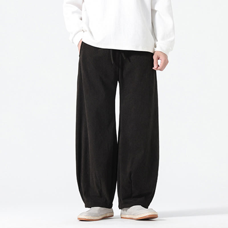 Buddha Stones春 純色 ドローストリングデザイン コーデュロイ コットン メンズ ハーレムパンツ ポケット付き - image 10