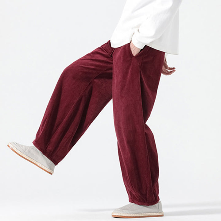 Buddha Stones春 純色 ドローストリングデザイン コーデュロイ コットン メンズ ハーレムパンツ ポケット付き - image 23