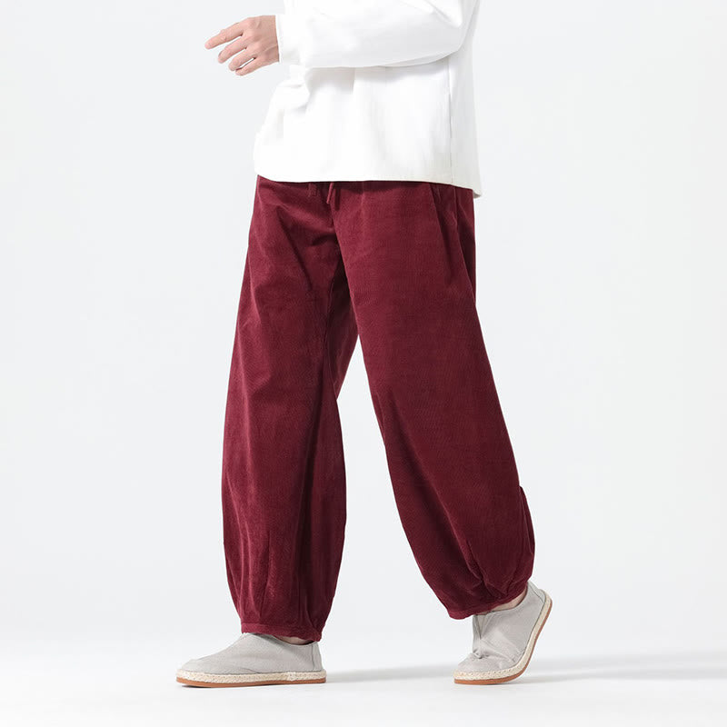 Buddha Stones春 純色 ドローストリングデザイン コーデュロイ コットン メンズ ハーレムパンツ ポケット付き - ダークレッド - US/UK/AU46、 EU56 (5XL) - image 17