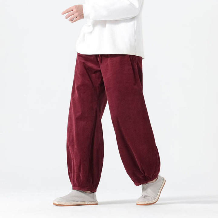 Buddha Stones春 純色 ドローストリングデザイン コーデュロイ コットン メンズ ハーレムパンツ ポケット付き - ダークレッド - US/UK/AU46、 EU56 (5XL) - image 17