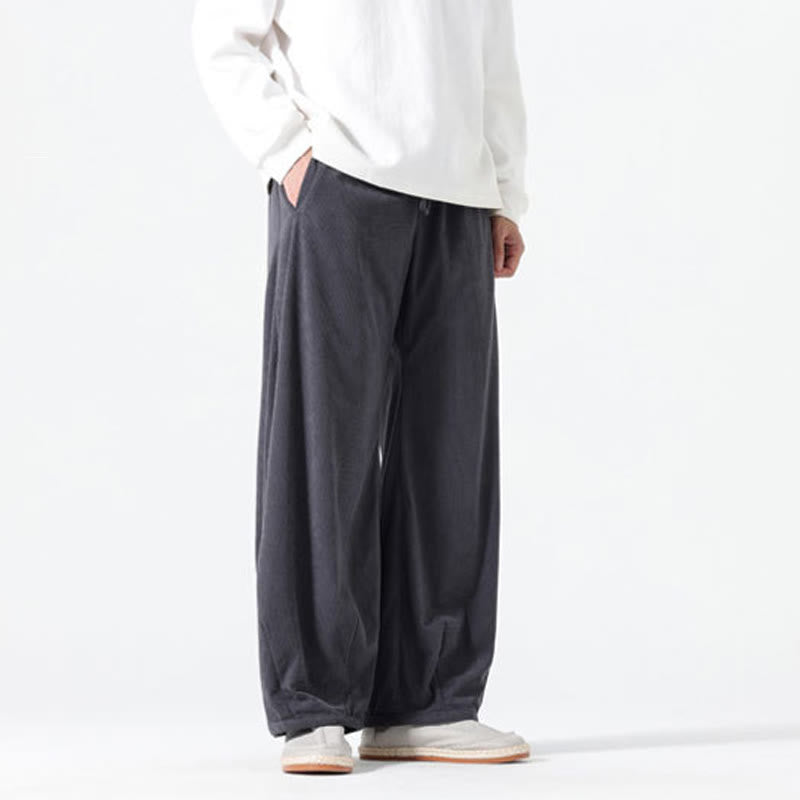 Buddha Stones春 純色 ドローストリングデザイン コーデュロイ コットン メンズ ハーレムパンツ ポケット付き - image 3