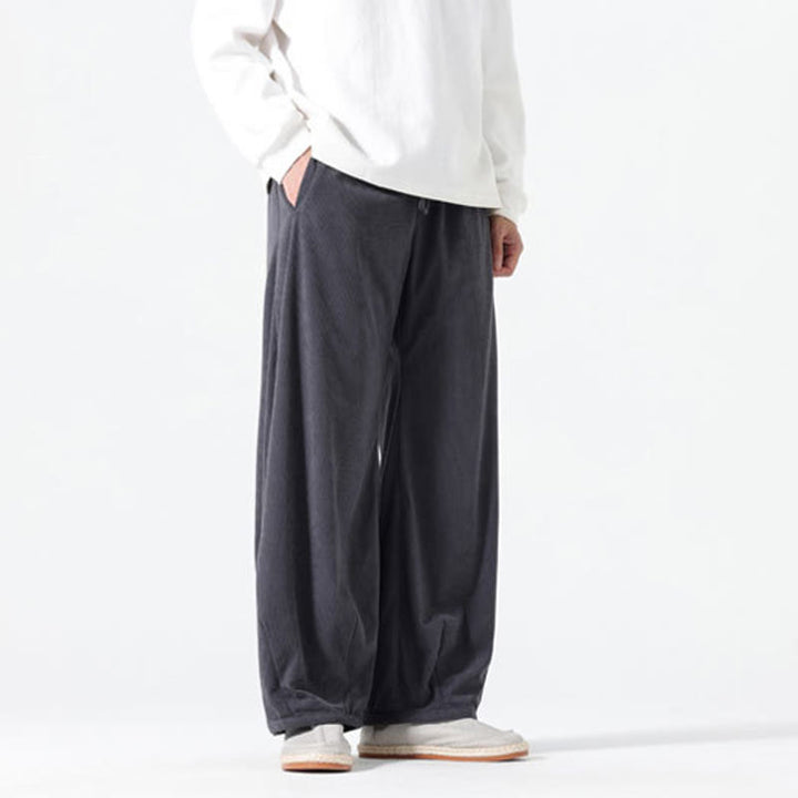 Buddha Stones春 純色 ドローストリングデザイン コーデュロイ コットン メンズ ハーレムパンツ ポケット付き - image 3