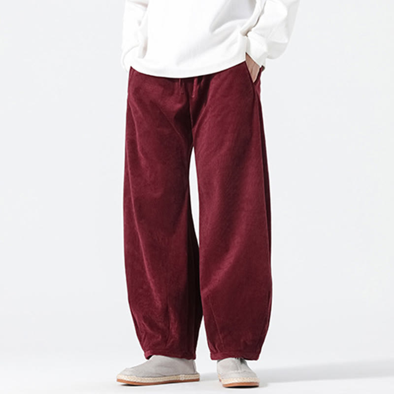 Buddha Stones春 純色 ドローストリングデザイン コーデュロイ コットン メンズ ハーレムパンツ ポケット付き - image 19