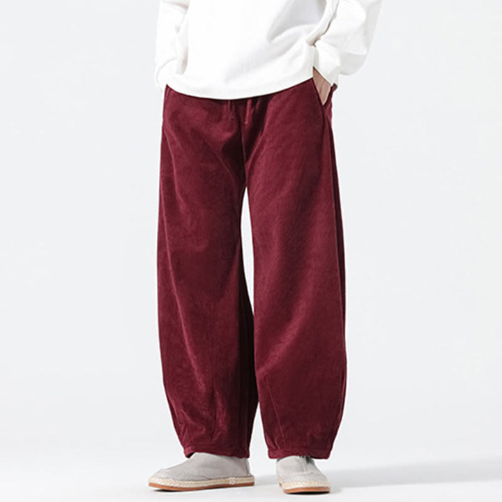 Buddha Stones春 純色 ドローストリングデザイン コーデュロイ コットン メンズ ハーレムパンツ ポケット付き - image 19
