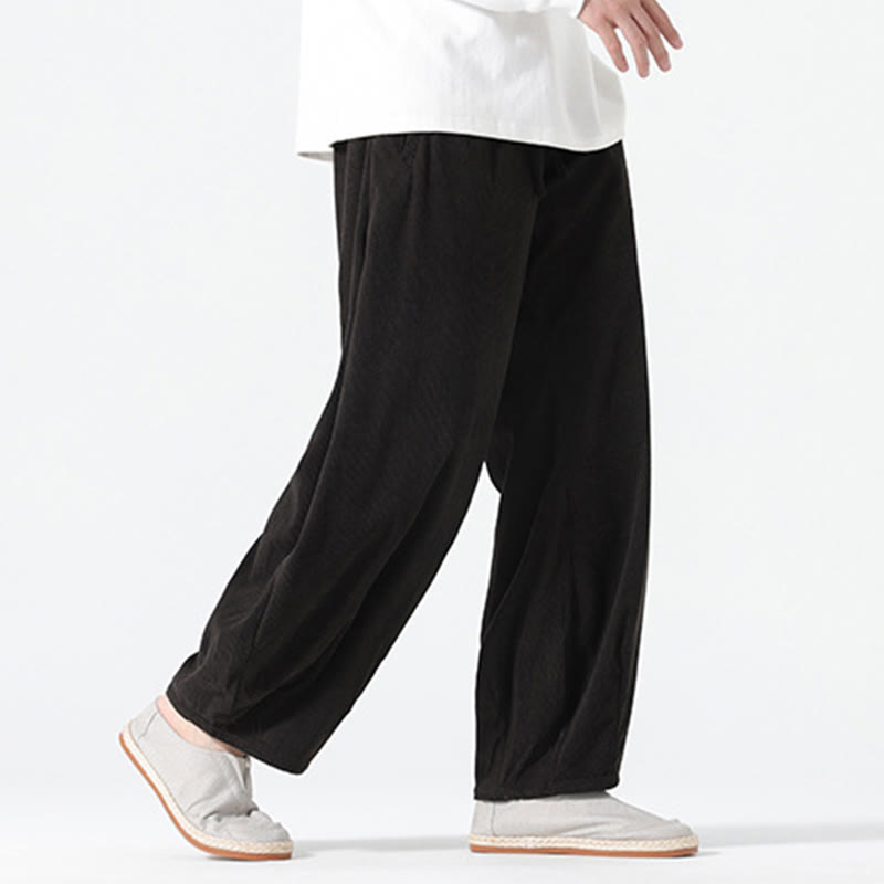 Buddha Stones春 純色 ドローストリングデザイン コーデュロイ コットン メンズ ハーレムパンツ ポケット付き - image 13