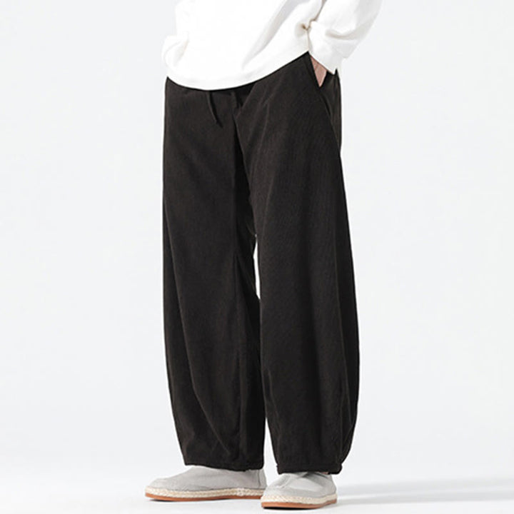 Buddha Stones春 純色 ドローストリングデザイン コーデュロイ コットン メンズ ハーレムパンツ ポケット付き - image 11