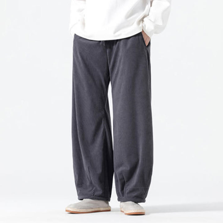 Buddha Stones春 純色 ドローストリングデザイン コーデュロイ コットン メンズ ハーレムパンツ ポケット付き - image 4