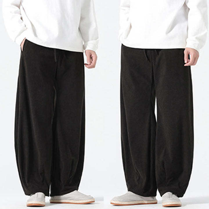 Buddha Stones春 純色 ドローストリングデザイン コーデュロイ コットン メンズ ハーレムパンツ ポケット付き - image 15