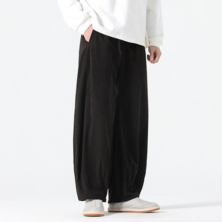 Buddha Stones春 純色 ドローストリングデザイン コーデュロイ コットン メンズ ハーレムパンツ ポケット付き - image 12