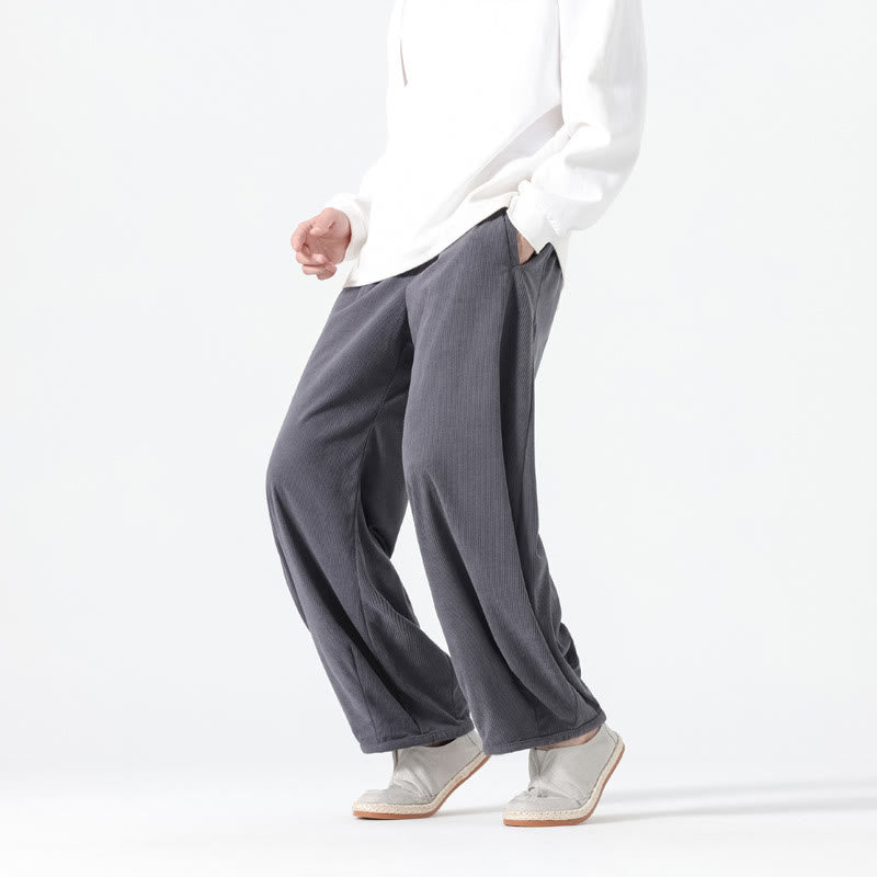 Buddha Stones春 純色 ドローストリングデザイン コーデュロイ コットン メンズ ハーレムパンツ ポケット付き - image 1