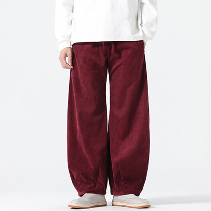 Buddha Stones春 純色 ドローストリングデザイン コーデュロイ コットン メンズ ハーレムパンツ ポケット付き - image 18