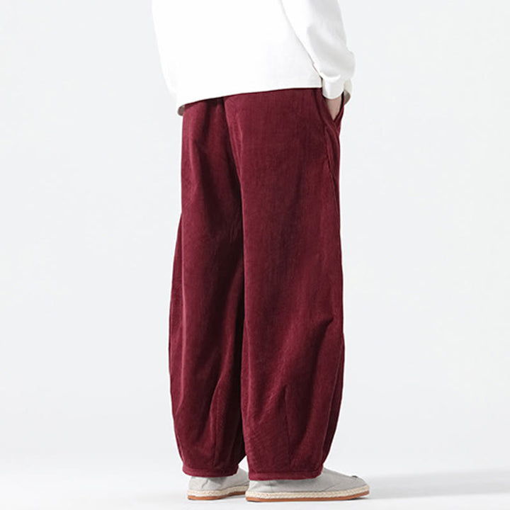 Buddha Stones春 純色 ドローストリングデザイン コーデュロイ コットン メンズ ハーレムパンツ ポケット付き - image 20