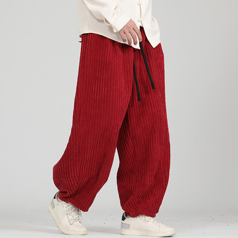 Buddha Stonesカラーコントラストドローストリングデザインコットンメンズハーレムコーデュロイパンツポケット付き - image 11