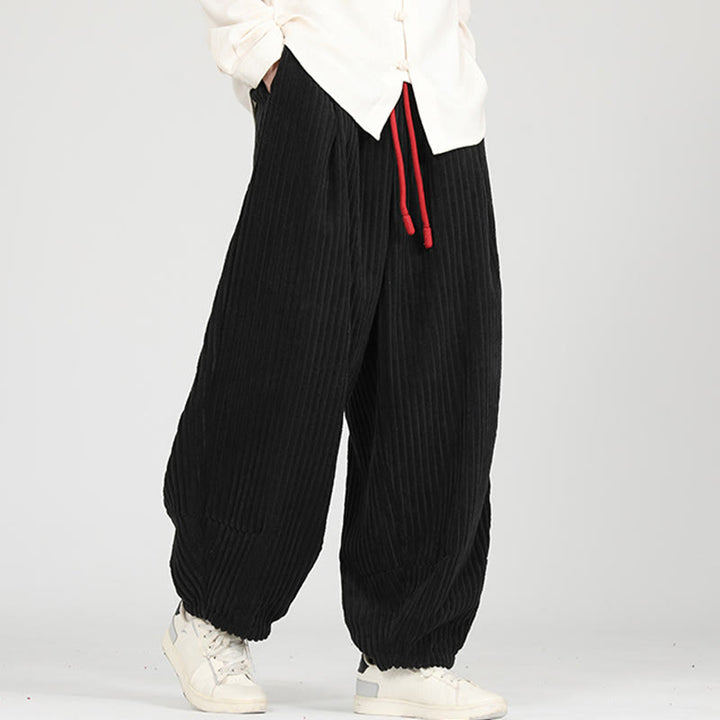 Buddha Stonesカラーコントラストドローストリングデザインコットンメンズハーレムコーデュロイパンツポケット付き - image 4