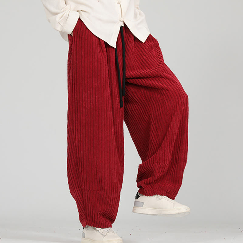 Buddha Stonesカラーコントラストドローストリングデザインコットンメンズハーレムコーデュロイパンツポケット付き - image 14