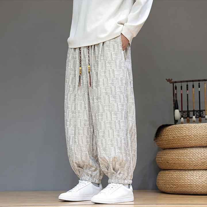 Buddha Stones秋 ジャカード チェック柄 コットン コーデュロイ メンズ ハーレムパンツ ポケット付き - image 12