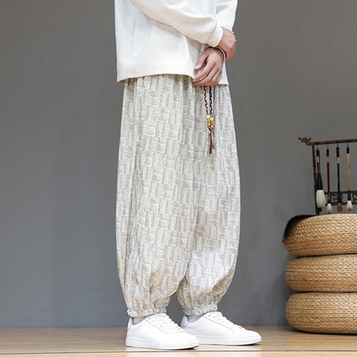 Buddha Stones秋 ジャカード チェック柄 コットン コーデュロイ メンズ ハーレムパンツ ポケット付き - image 17