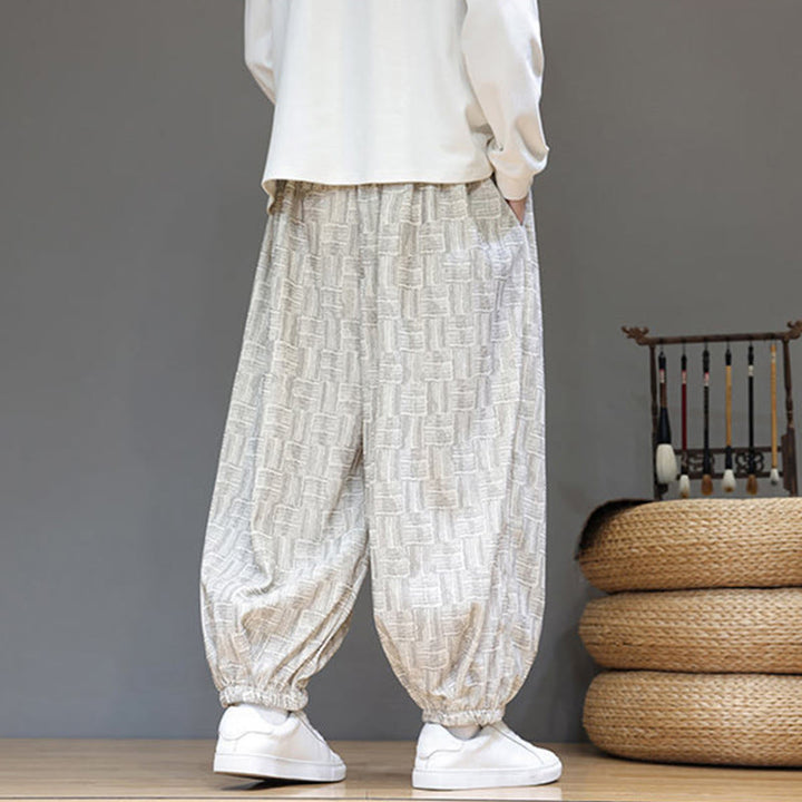 Buddha Stones秋 ジャカード チェック柄 コットン コーデュロイ メンズ ハーレムパンツ ポケット付き - image 16