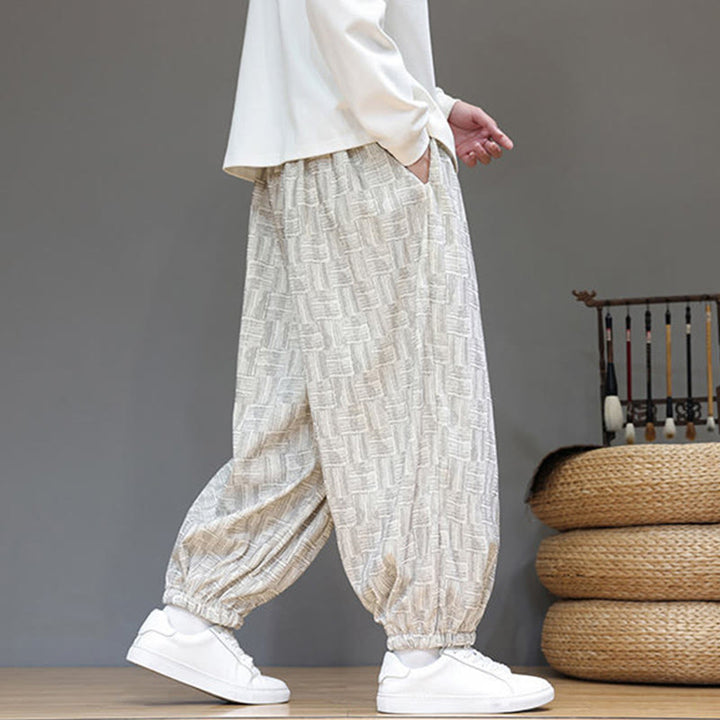 Buddha Stones秋 ジャカード チェック柄 コットン コーデュロイ メンズ ハーレムパンツ ポケット付き - image 13