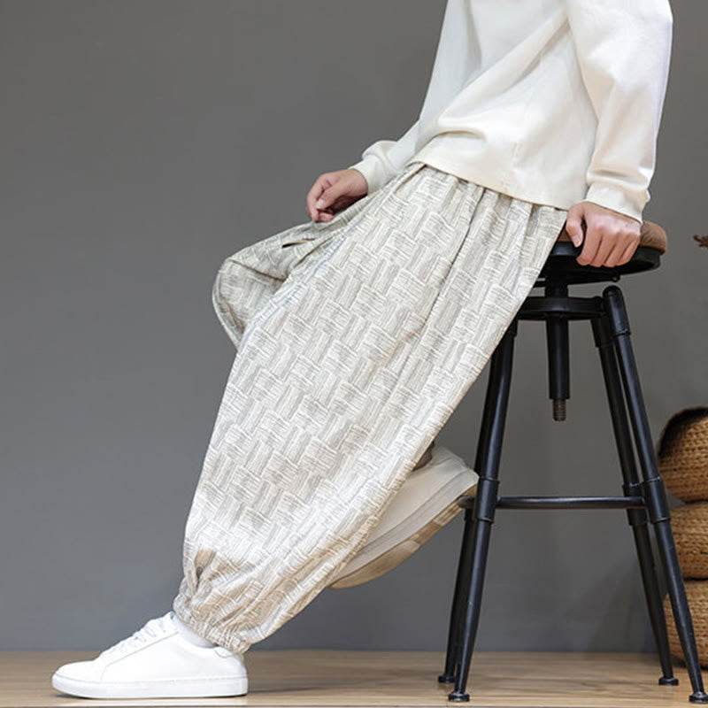 Buddha Stones秋 ジャカード チェック柄 コットン コーデュロイ メンズ ハーレムパンツ ポケット付き - image 18